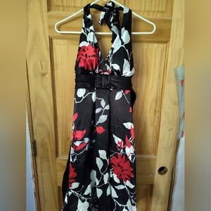 Black with flowers silk halter dress
